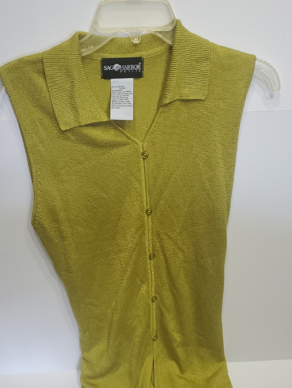 Sag Harbor Olive Green Sleeveless Collared Button-Front Top